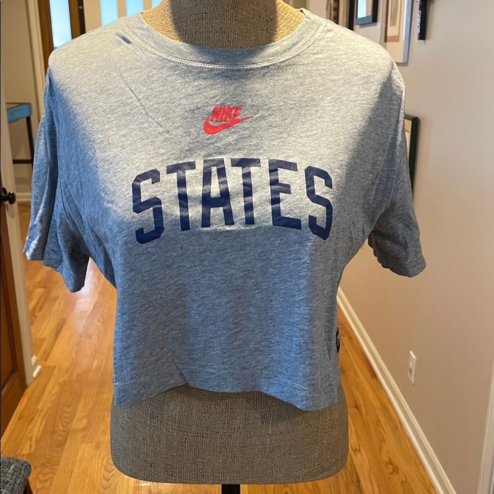 Nike Gray and Blue Boxy Crop Tee